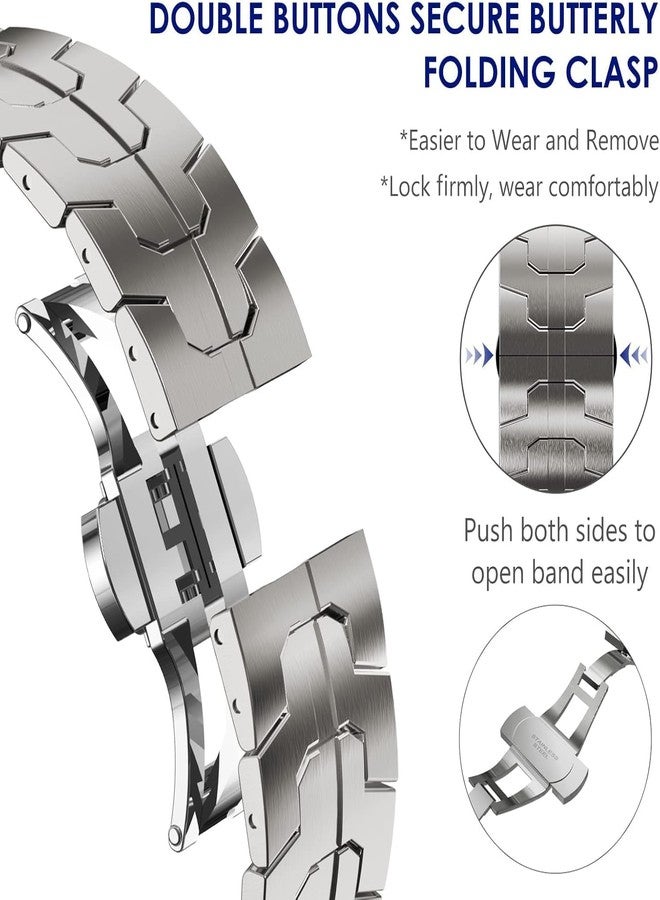 WINGLE Metal Bands for Galaxy Watch 8/8 Classic Band Samsung Galaxy Watch 8 Band 44mm 40mm 46mm Men Rugged Durable Armor Stainless Steel Strap Classy Elegant Casual Business Link Bracelet, Titanium - Image 5